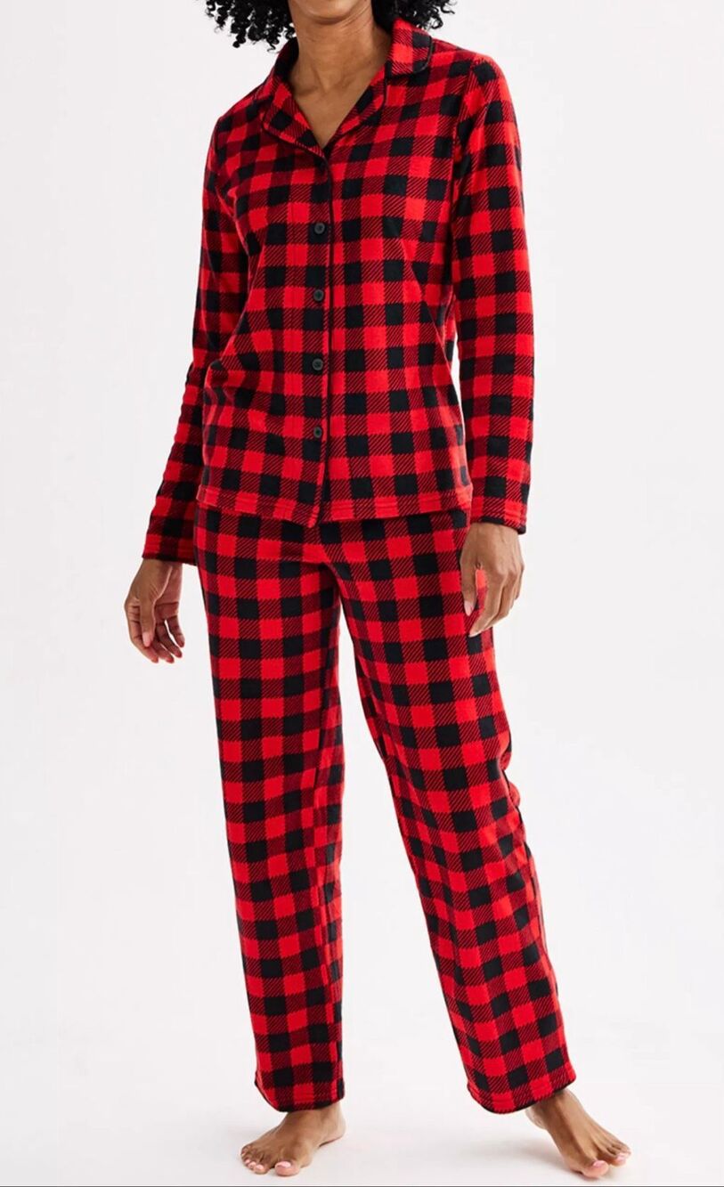 Let’s get Cozy NWT fleece red plaid womens pajama set M